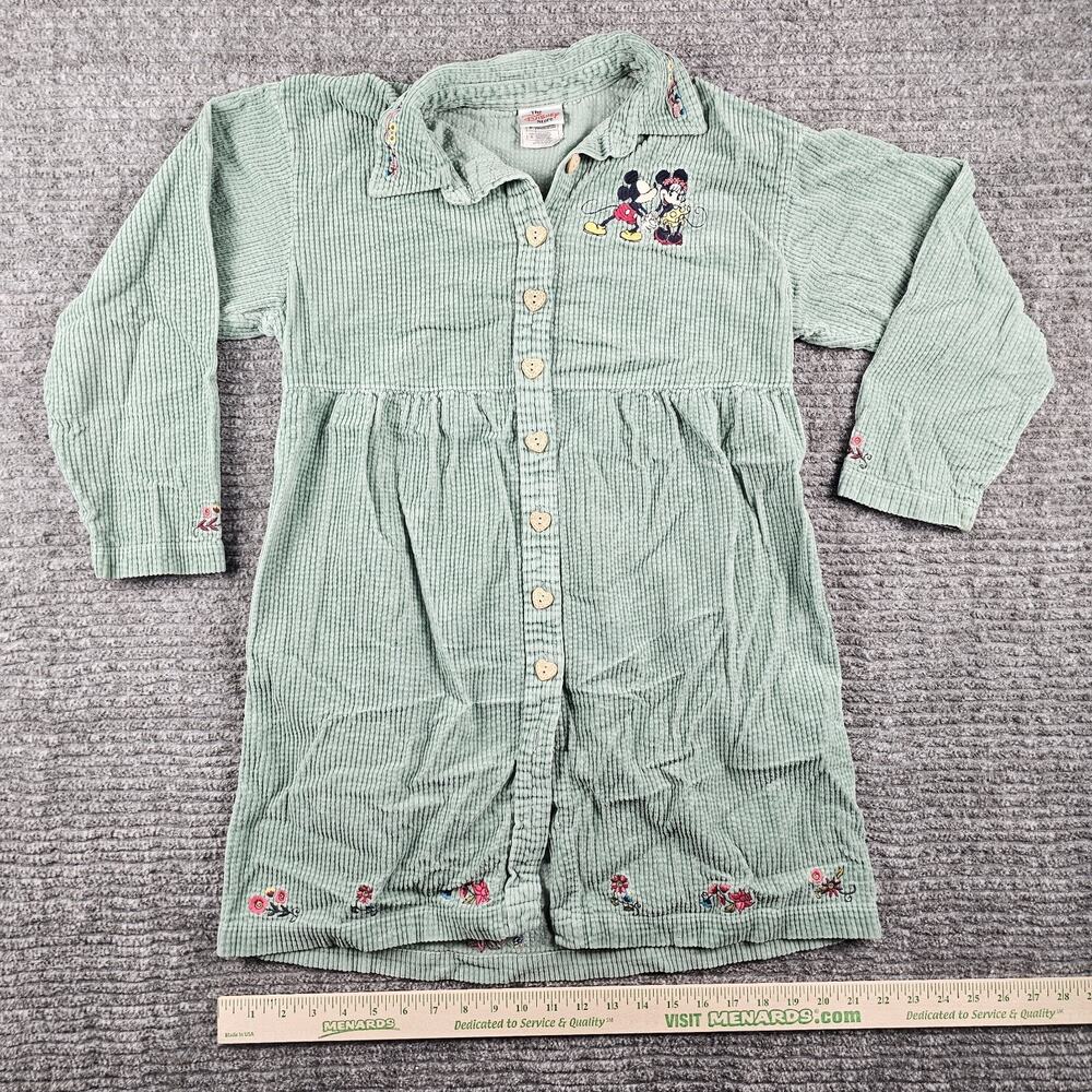 Vintage Disney Y2K 90s Green Corduroy Heart Button Embroidered Dress -Size Small